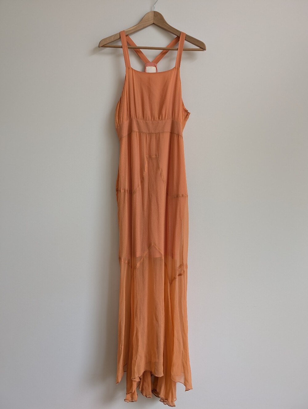Line & Dot 100% Silk Medium Orange Mermaid Maxi Dress Racerback